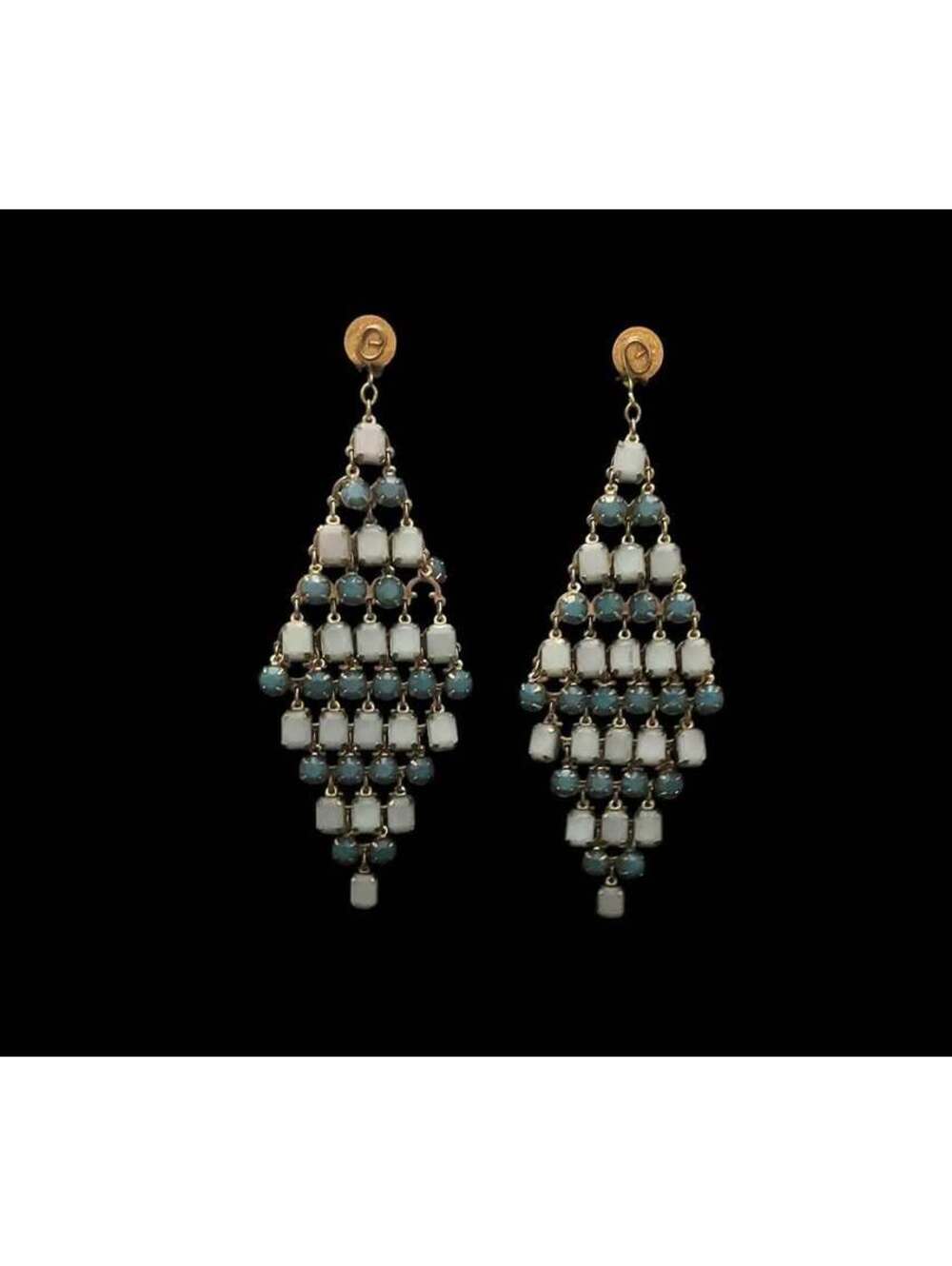 Blue and White Chandelier Earrings - Clip On
